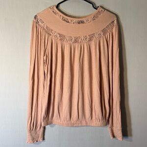 Elegant Lace Detail Blouse in Soft Peach